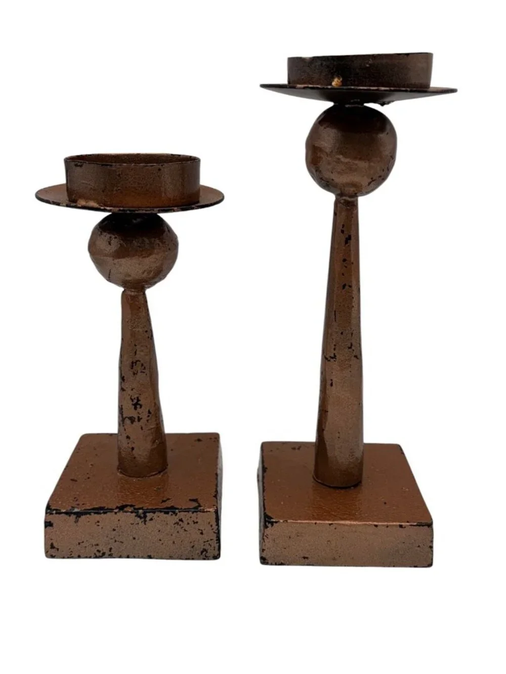 Rustic Metal Pillar Candle Holders (2) Distressed Farmhouse Decor Made in India